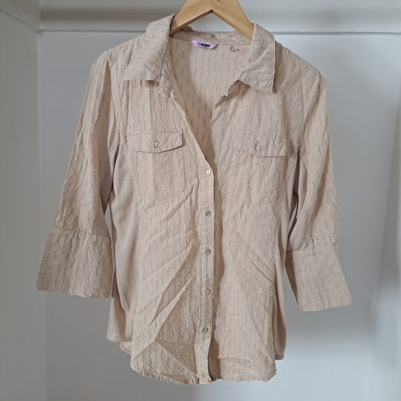 Cl sono | Beige - tan half sleeve women's casual v neck button blouse - Picture 6 of 11